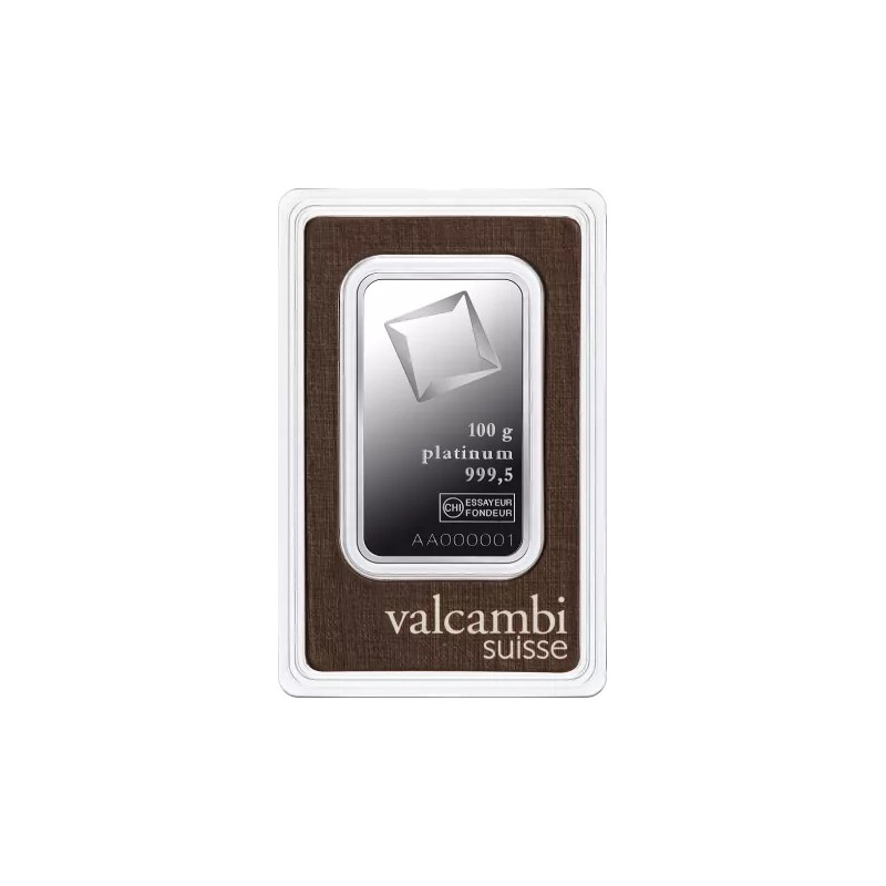 Valcambi platinum bar, 100g - front