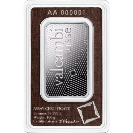 Valcambi Platinbarren, 100g - Vorderseite
