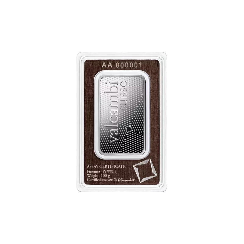 Valcambi platinum bar, 100g - back