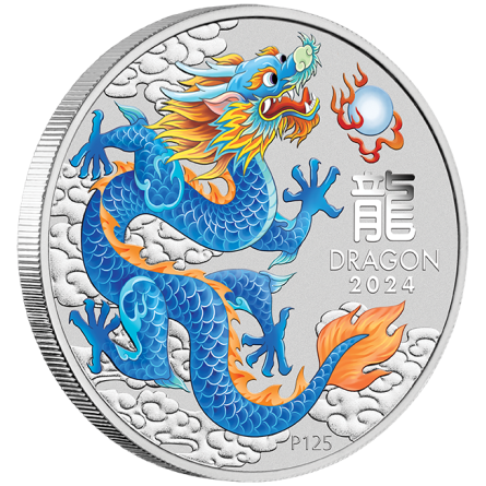 Срібна монета Lunar III Year of the Dragon Blue 2024, 1 унція - реверс