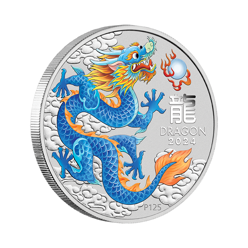 Срібна монета Lunar III Year of the Dragon Blue 2024, 1 унція - реверс Срібна монета Lunar III Year of the Dragon Blue 2024, 1 унція - реверс