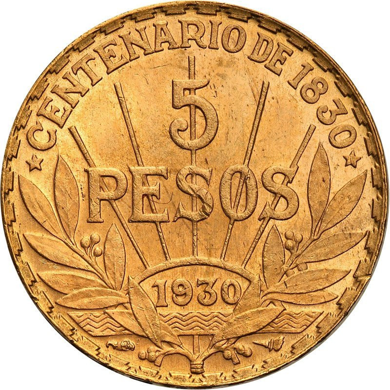 Gold Coin Uruguay 5 Peso 1930, 8.48 g - obverse