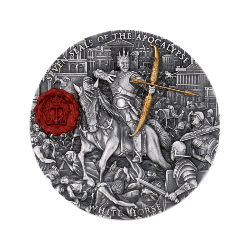 Srebrna Moneta Seven Seals of Apocalypse 2023, 3 uncje - rewers Srebrna Moneta Seven Seals of Apocalypse 2023, 3 uncje - rewers