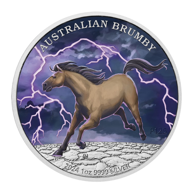 Австралійська срібна монета Brumby 2024 року, 1 унція COLOR - rev