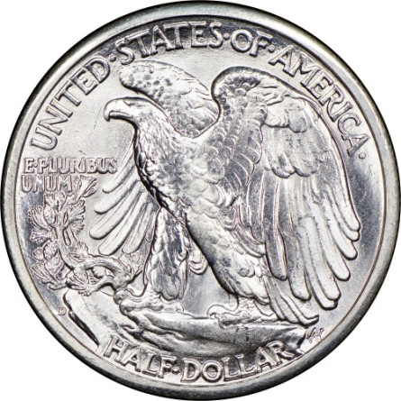 Silber 1/2 USD Walking Liberty Münze 1916-1947, 12,5g - Rückseite