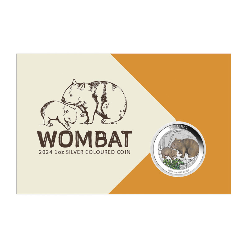 Australischer Wombat 2024 Silbermünze, 1 Unze (Farbe) - Karte Australischer Wombat 2024 Silbermünze, 1 Unze (Farbe) - Karte
