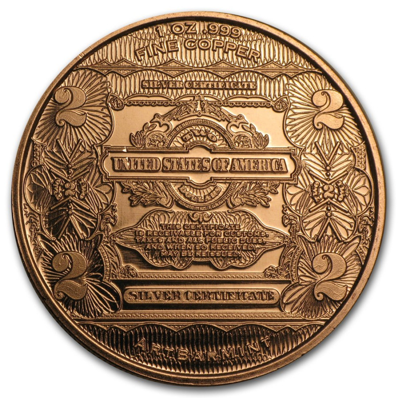 Miedziany Medal $2.00 Washington Banknote Replica, 1 uncja - rewers Miedziany Medal $2.00 Washington Banknote Replica, 1 uncja - rewers