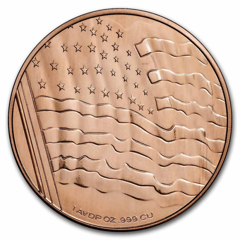 Kupfermedaille Patriotische amerikanische Flagge und Vintage Adler, 1 oz. Kupfermedaille Patriotische amerikanische Flagge und Vintage Adler, 1 oz.