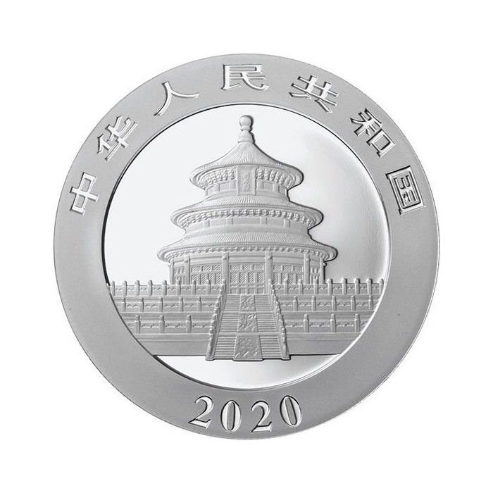 China Panda 2020 Silver Coin, 30 gram obverse