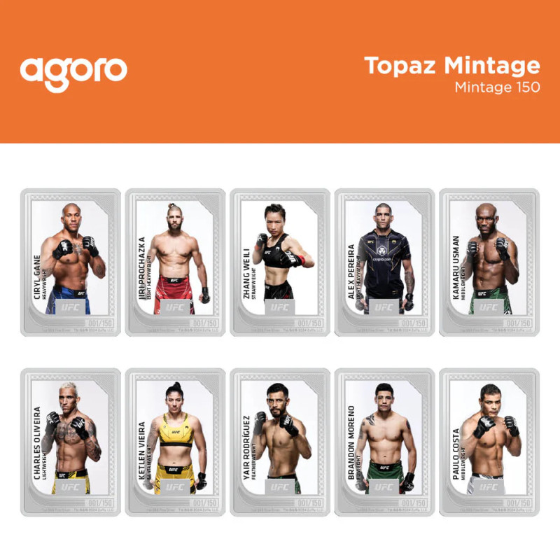 Zestaw Srebrnych Sztabko-Monet Trading Coins – UFC 2024, 2x1 uncja - topaz