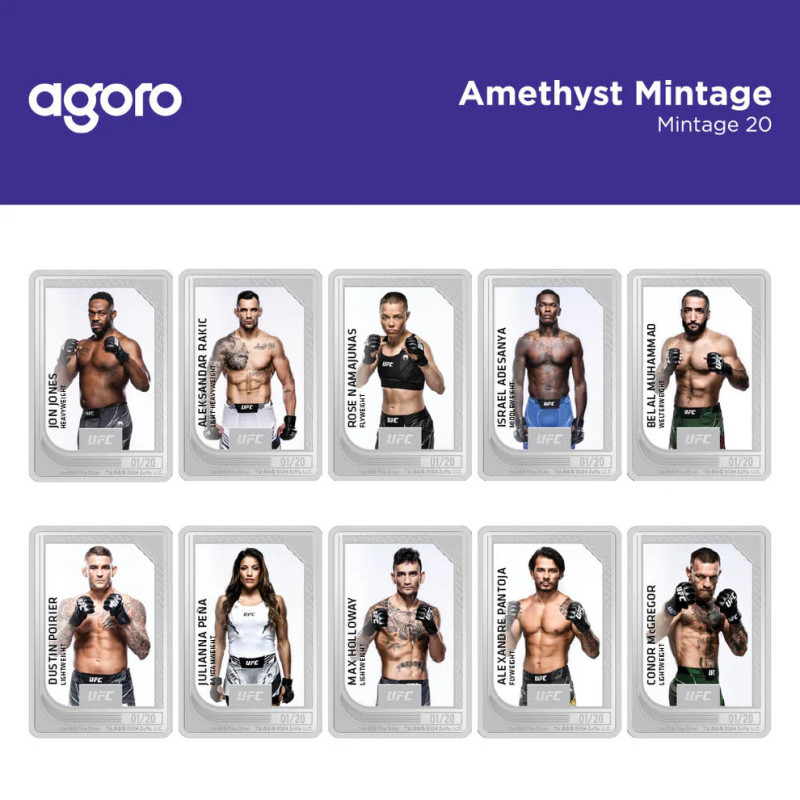 Zestaw Srebrnych Sztabko-Monet Trading Coins – UFC 2024, 2x1 uncja - amethyst