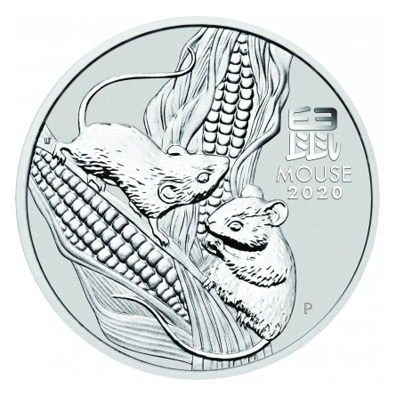 Silber Lunar III Münze: Jahr der Maus 2020, 5 oz - Rückseite