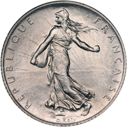 Silbermünze V Republik des Sämanns, 1 Frank 1898-1920, 5g - Rückseite