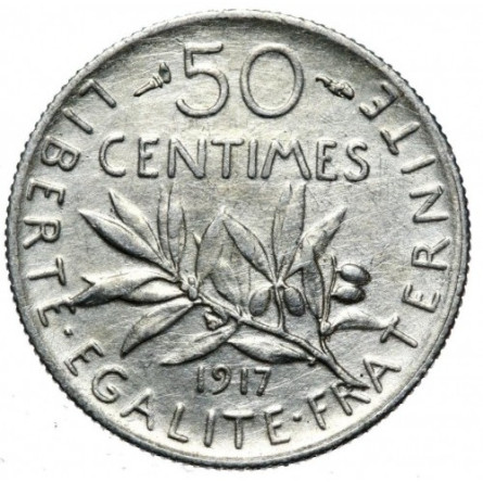 Срібна монета V Республіка Сіяч, 50 сантимів 1897-1920, 2,5 г - реверс