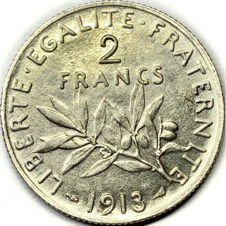 Silberne Sämann-Münze, 2 Francs 1959-1969, 10g - Rückseite