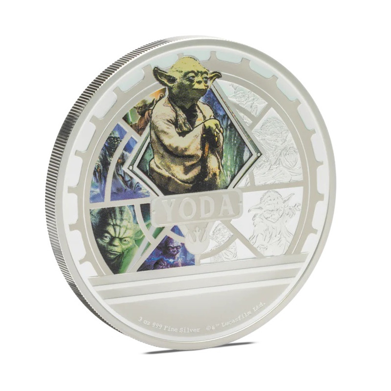 Star Wars Classic Silbermünze - Yoda 2025, 3 Unzen (farbecht) - Rückseite Star Wars Classic Silbermünze - Yoda 2025, 3 Unzen (farbecht) - Rückseite