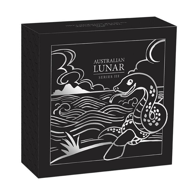 Srebrna Moneta Lunar III Rok Węża 2025 Antiqued, 1 uncja - box 2
