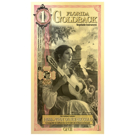 Złoty Banknote 1 Florida Goldback Gold Note, 1/1000 uncji - Vorderseite