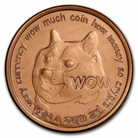 Copper Dogecoin Medal, 1 ounce - reverse side