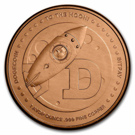 Copper Dogecoin Medal, 1 ounce - reverse side