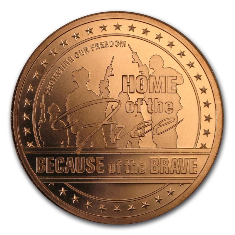 Copper Home of Free Medal, 1 ounce - reverse side