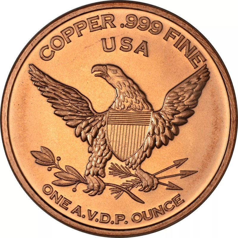 Copper Draped Bust Dollar Medal, 1 oz - back