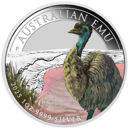 Australischer Emu 2025 Farbe Silbermünze, 1 Unze - Rückseite