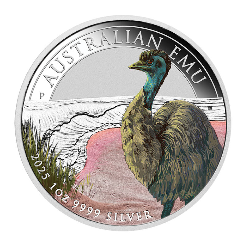 Australian Emu 2025 Color Silver Coin, 1 oz - reverse.