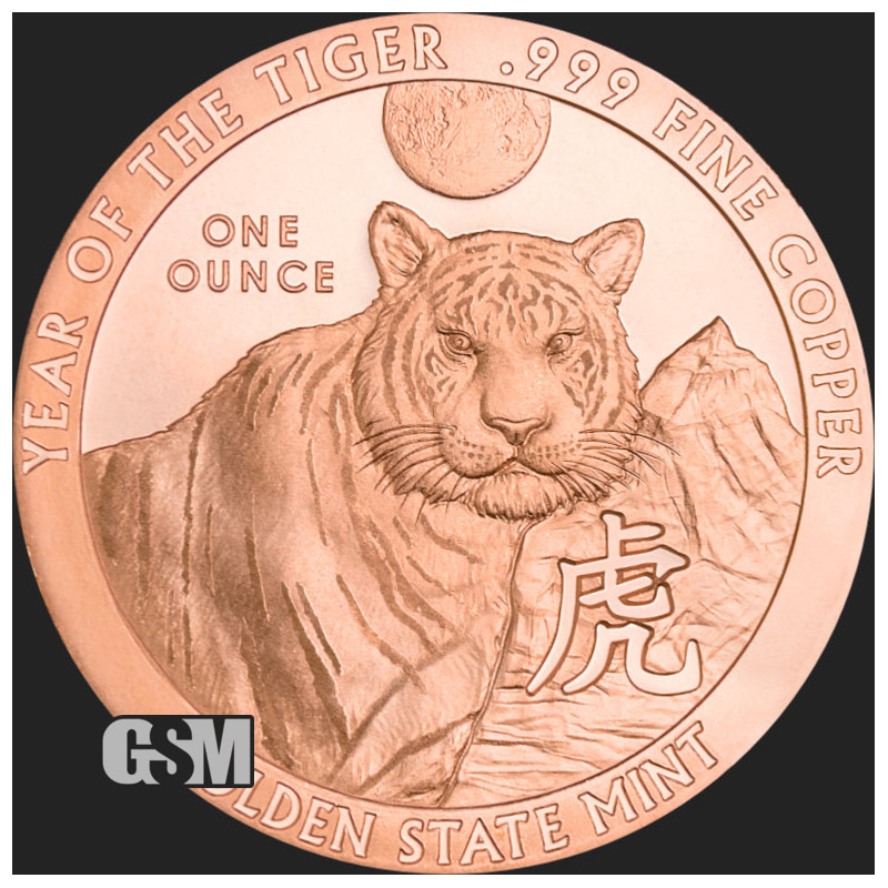 Miedziany-Medaille GSM - Jahr des Tigers, 1 uncja awers