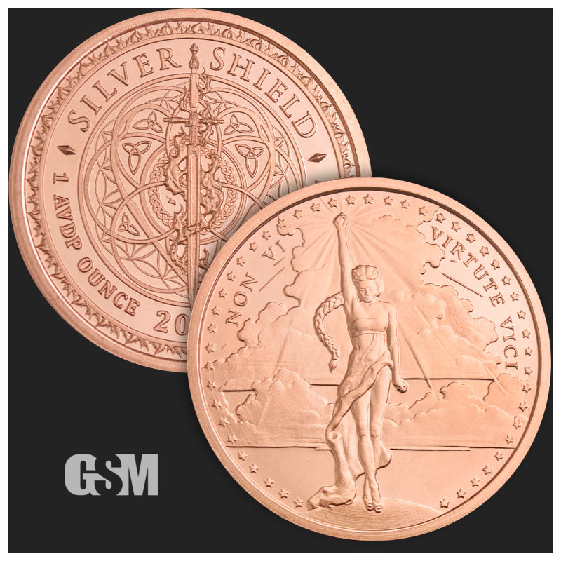 GSM Kupfer Medaille - Silber Schild Non vi Tugend Vici, 1 Unze.