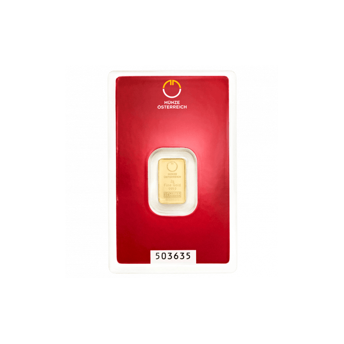 Munze Osterreich 2g gold investment bar Munze Osterreich 2g gold investment bar