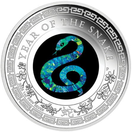 Srebrna Moneta Lunar Opal Year of the Snake 2025, 1 uncja - rewers