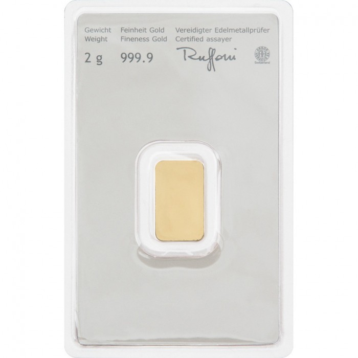 Munze Osterreich 2g gold investment bar - back Munze Osterreich 2g gold investment bar - back