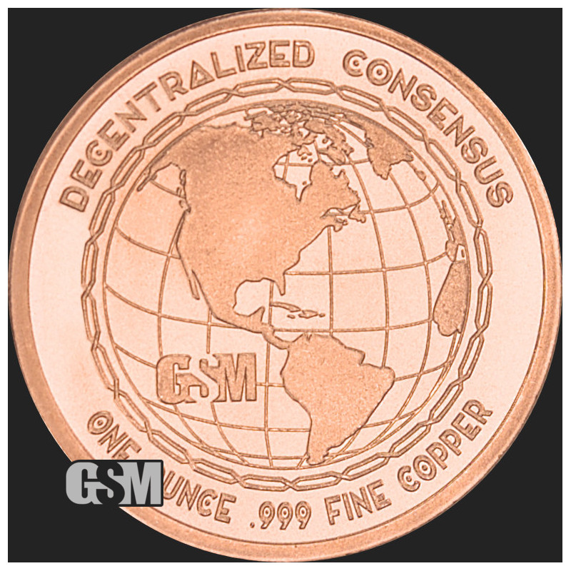 Miedziany Medal GSM Bitcoin, 1 uncja - rewers Miedziany Medal GSM Bitcoin, 1 uncja - rewers