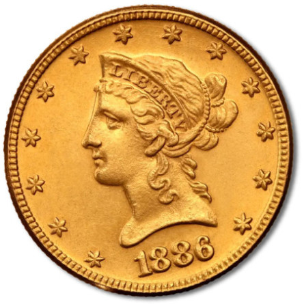 Gold Coin 10 Dollar Eagle Head of Liberty 1866-1907