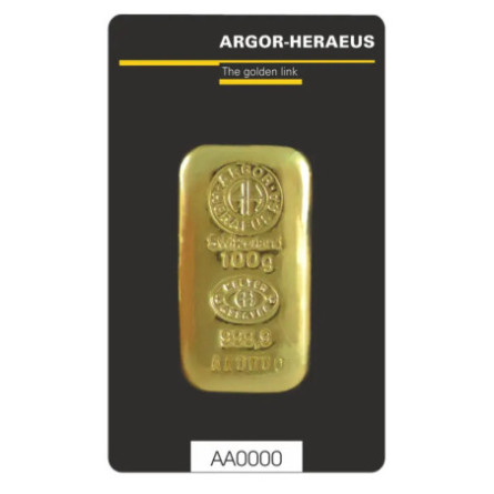 Argor-Heraeus Cast Gold Bar, 100g