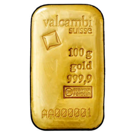 Valcambi-Anlagegoldbarren, gegossen, 100 g