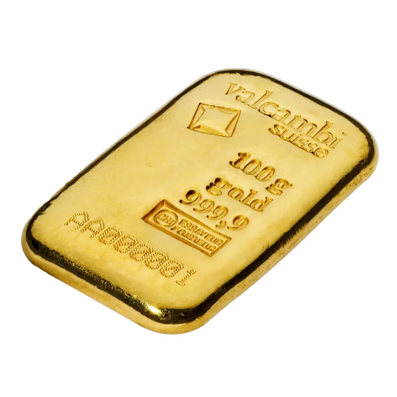 Valcambi-Anlagegoldbarren, gegossen, 100 g Valcambi-Anlagegoldbarren, gegossen, 100 g