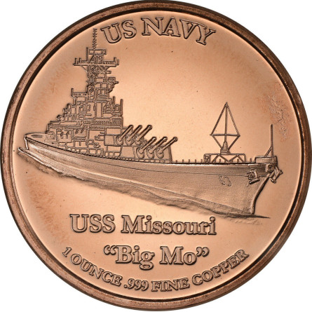 Мідна медаль ВМС США: USS Missouri, 1 унція - аверс
