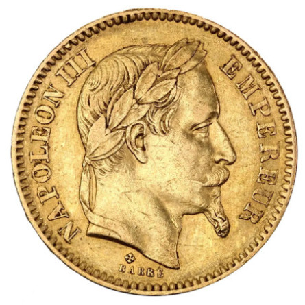 Золота монета 20 франків Наполеон III, 5,8 г 1861-1870 рр.