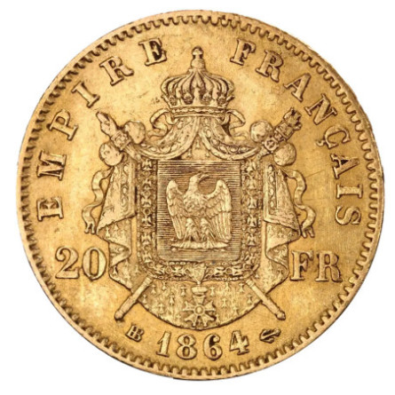 Золота монета 20 франків Наполеон III, 5,8 г 1861-1870 рр.