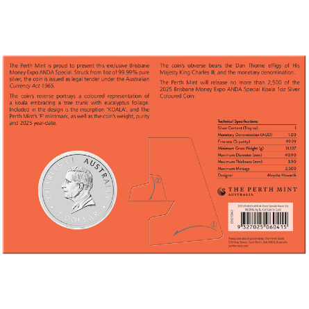 Srebrna Moneta Australijski Koala 2025 Color, 1 uncja ANDA - back