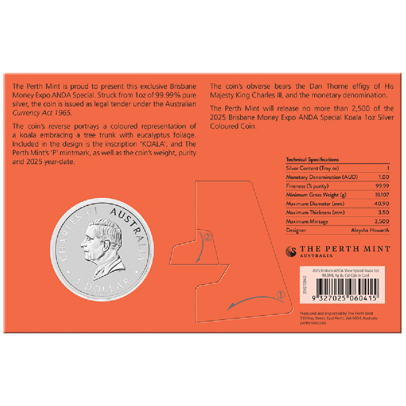 Srebrna Moneta Australijski Koala 2025 Color, 1 uncja ANDA - back