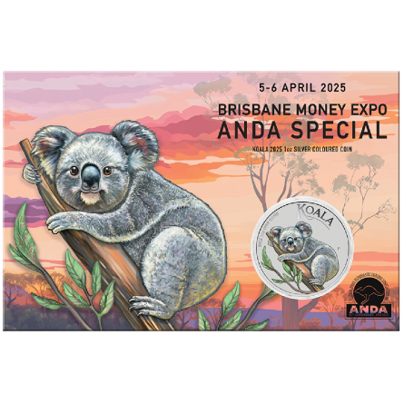 Srebrna Moneta Australijski Koala 2025 Color, 1 uncja ANDA - front
