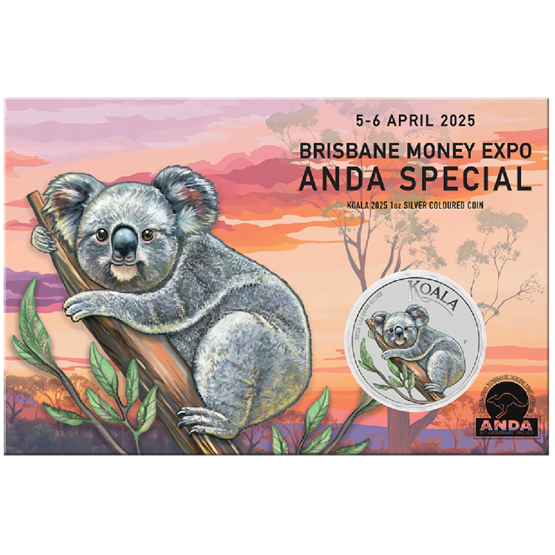 Srebrna Moneta Australijski Koala 2025 Color, 1 uncja ANDA - front