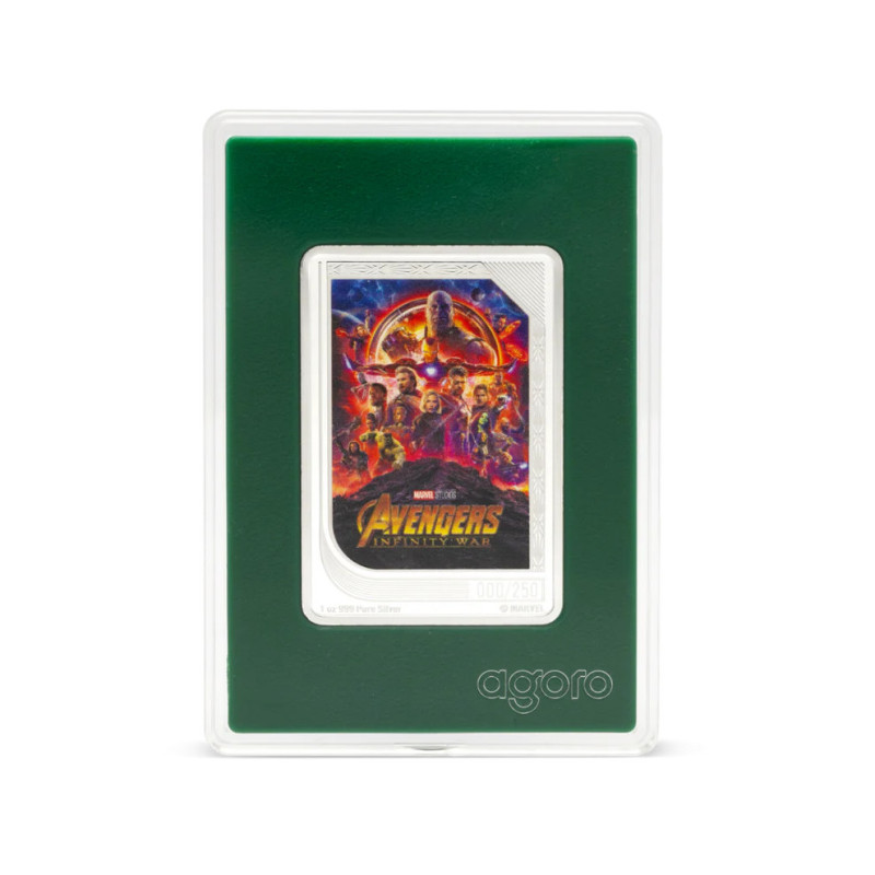 Zestaw Srebrnych Sztabko-Monet Trading Coins – Marvel Studios: The Infinity Saga 2025, 2x 1 uncja - front