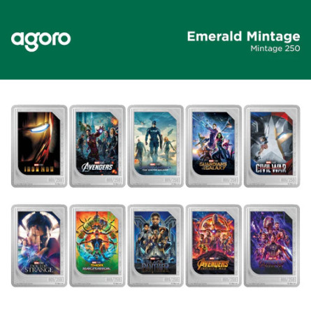 Zestaw Srebrnych Sztabko-Monet Trading Coins – Marvel Studios: The Infinity Saga 2025, 2x 1 uncja - Emerald