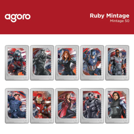Zestaw Srebrnych Sztabko-Monet Trading Coins – Marvel Studios: The Infinity Saga 2025, 2x 1 uncja - Ruby