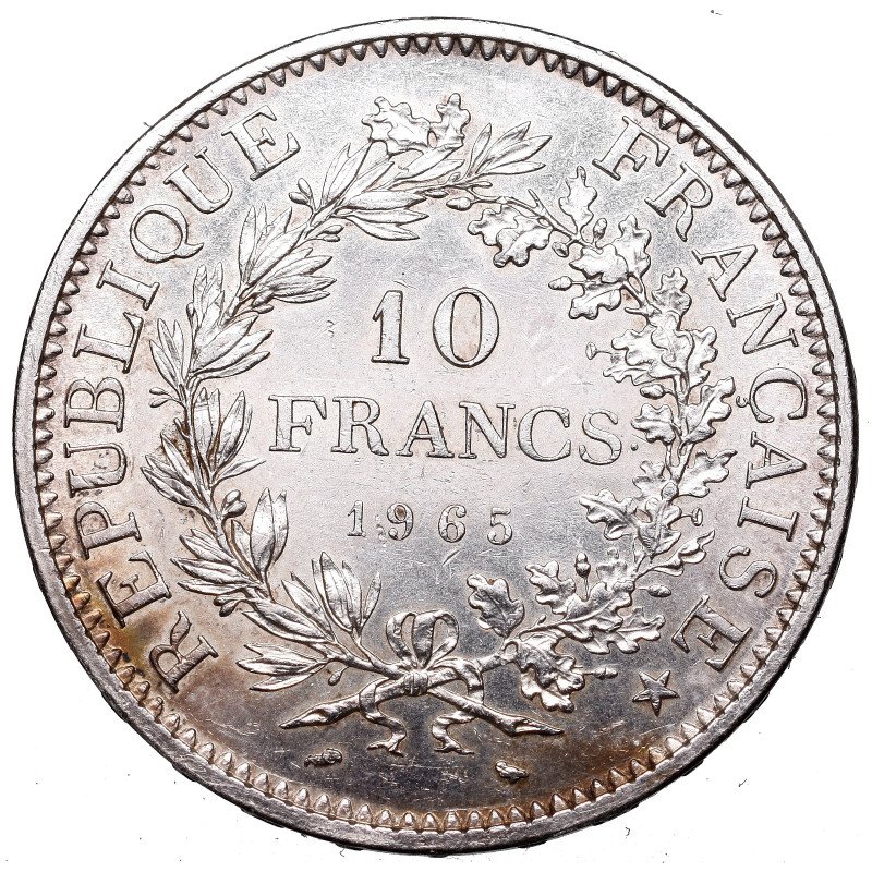 Srebrna Moneta 10 Franków Herkules 1965 - 1972, 25g - rewers