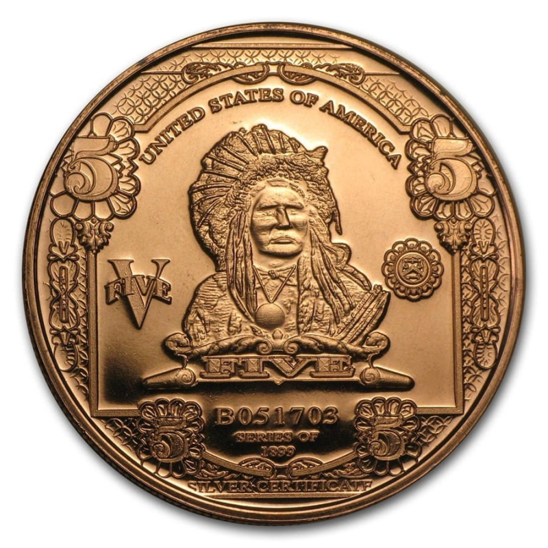 Copper Medal Chief Banknote Replica, 1 oz - obverse. Copper Medal Chief Banknote Replica, 1 oz - obverse.